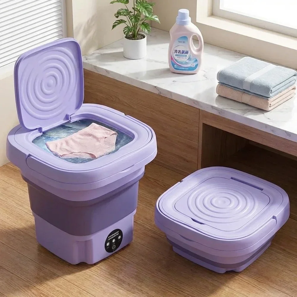 8L Small Folding Washing Machine Portable Mini Laundry Bucket Deep Cleaning Machine Space-saving Classified Washer for Underwear