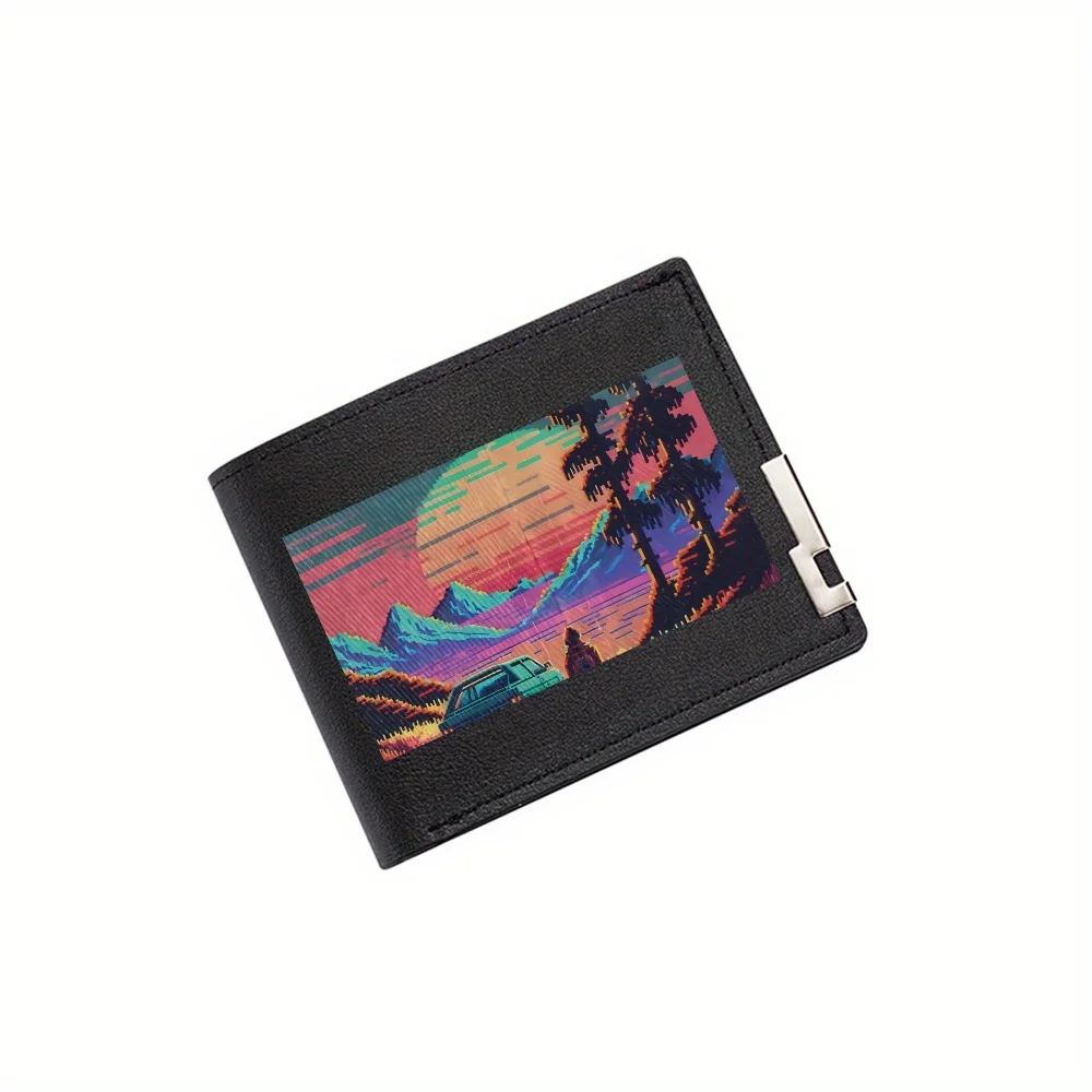 Mountains sunset car silhouette person trees Men's Wallet Printing Design Simple Modern Stylish Business Father's Boyfriend's Ch