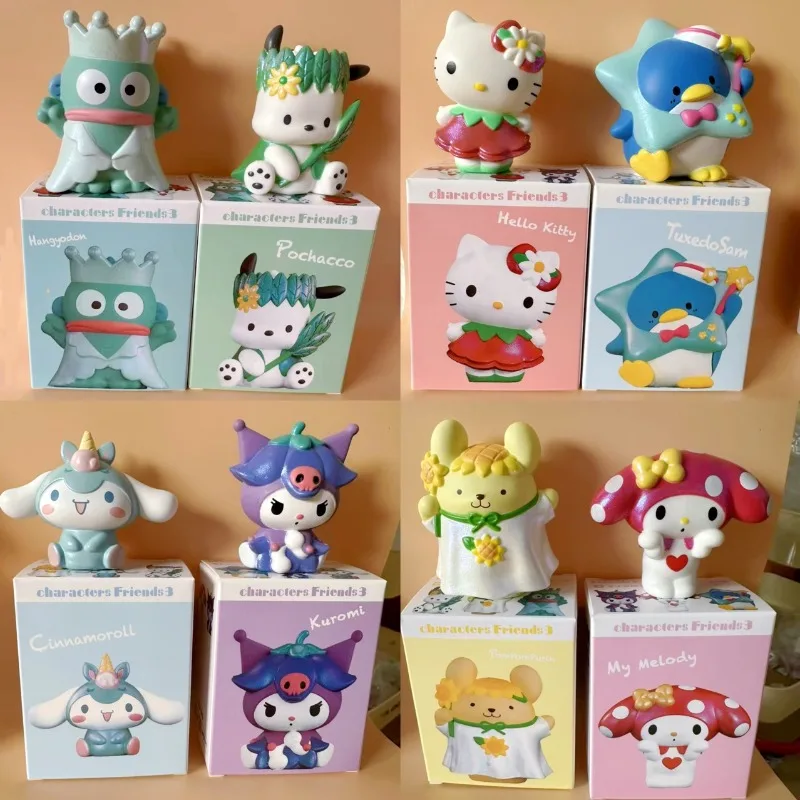 

8 шт. Sanrios Friends 3 пули Cinnamoroll Kuromi клей кукла мини-фигурка модель My Melody Hangyodon украшение для спальни