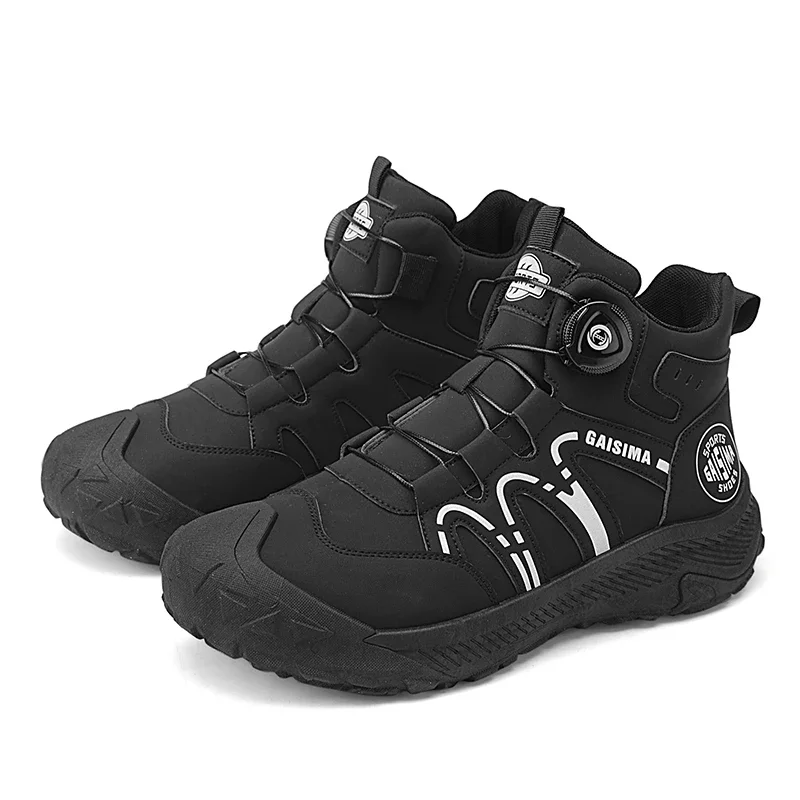 

Модные черные мужские ботильоны с поворотной пряжкой, дизайнерские байкерские ботинки, мужские нескользящие уличные мотоциклетные ботинки для мужчин botas masculino