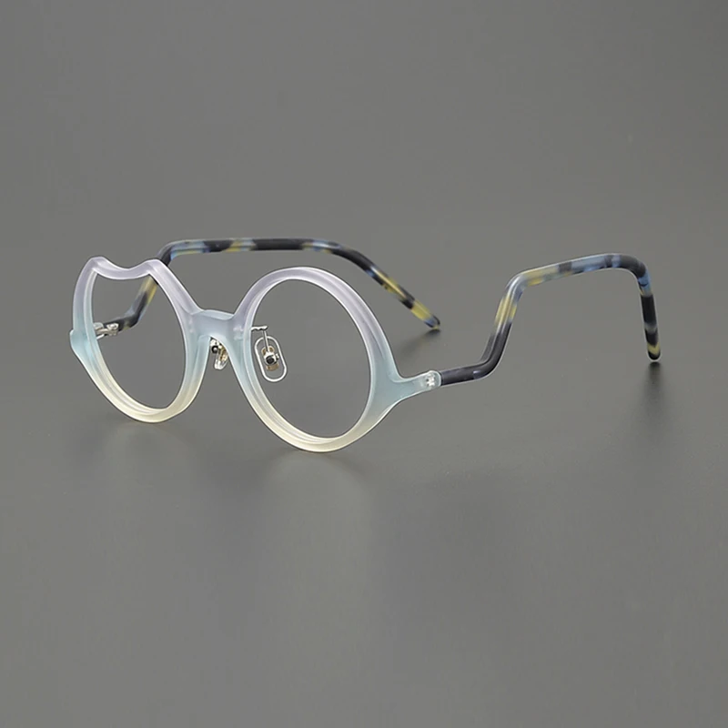 Niche artistic designer frosted patchwork colored glasses frame retro round irregular fashion personality hip hop optical glasse
