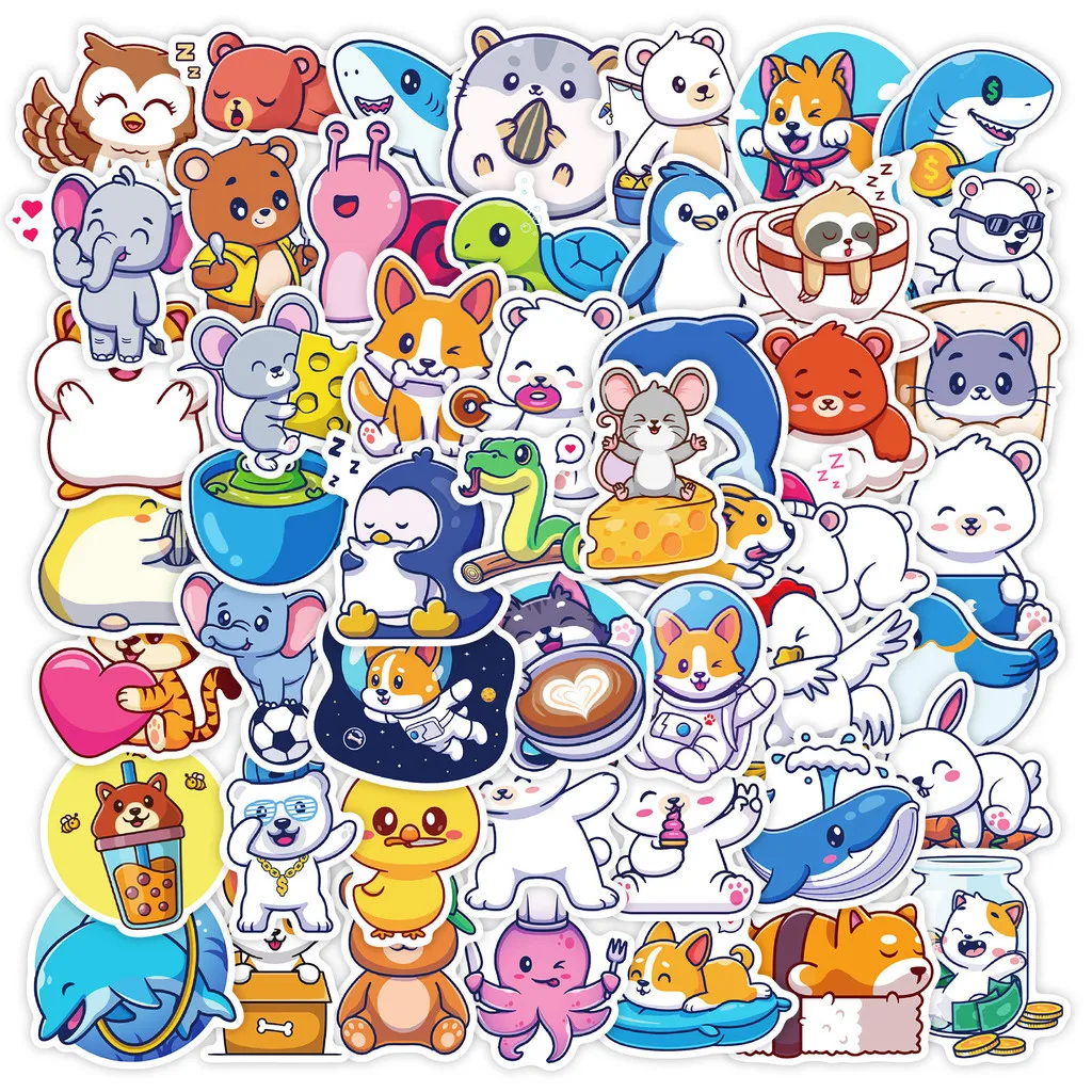 50-Piece Small Animal Collection Mixed Graffiti Stickers - Cute Cartoon Waterproof Decor for Notebooks Giajar Sticker Store