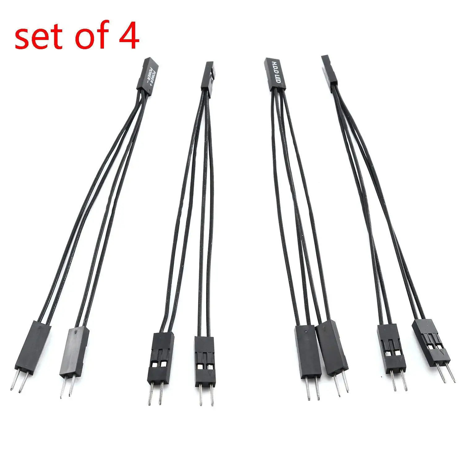 4Pcs 2 Pins Single Female to Dual Male Black Jumper for PC Motherboard Power Light-Emitting Diode Switch Reset HDD Hard Drive