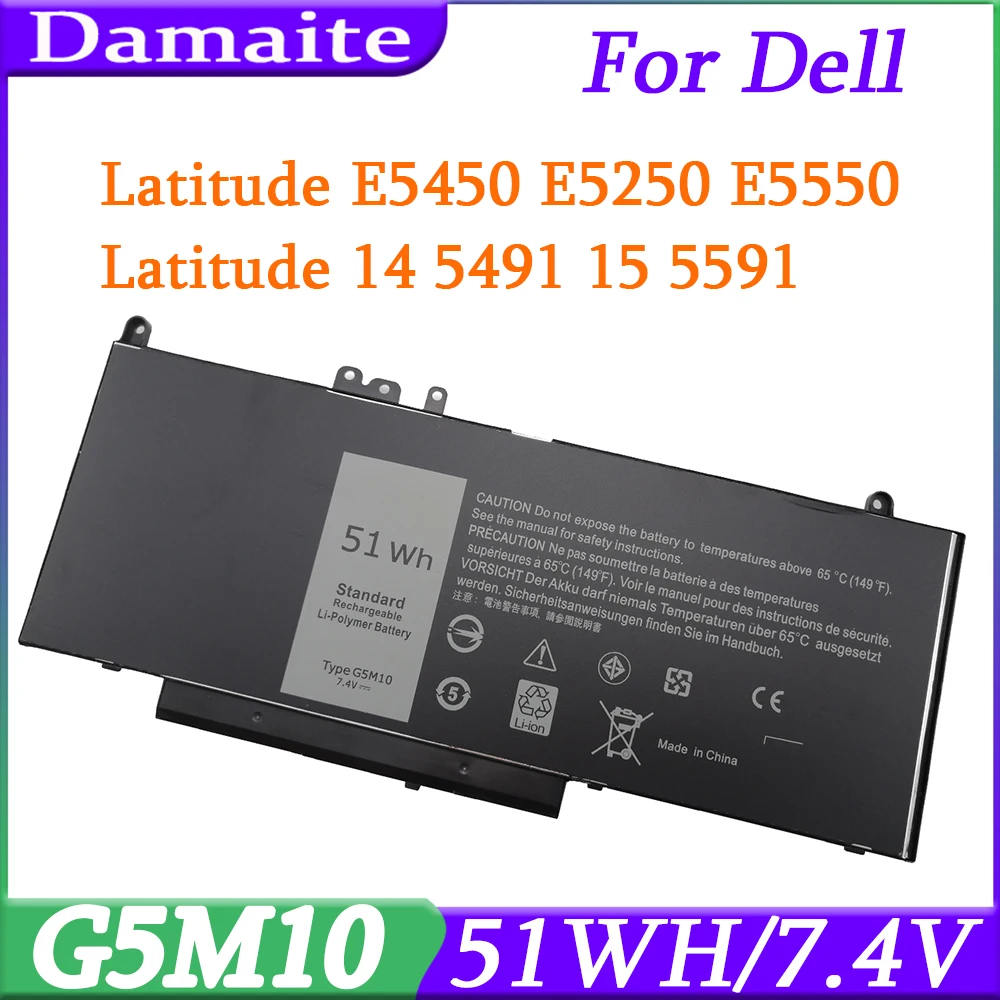 G5M10 7.4V 51WH Laptop Battery For Dell DELL Latitude E5250 E5450 E5550 G5M10 8V5GX P27S P72G R9XM9 6800mAh