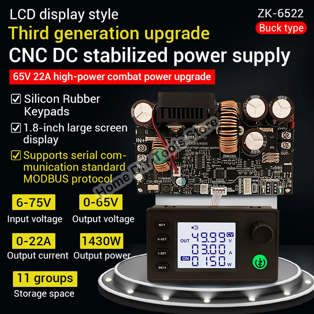 ZK-6522 22A/1400W CNC Adjustable DC Stabilized Voltage Power Supply Constant Voltage And Constant Current Step-down Module