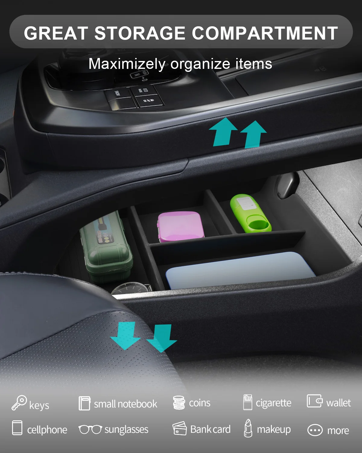 RUIYA für Toyota C-HR EV (SE/XSE) 2026 2027 Auto-Mittelkonsolen-Aufbewahrungsbox Auto-Innenraum-Aufbewahrung Toyota C-HR EV Zubehör – Detail 3