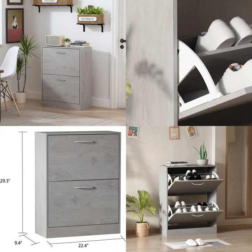 

Narrow Shoe Storage Cabinet with Flip Drawers and Adjustable Shelf for Small Spaces, Ideal Entryway Organizer