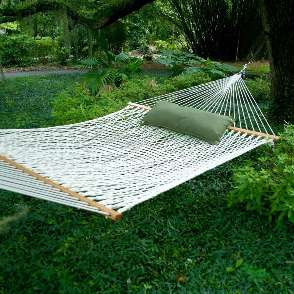 Deluxe White DURACORD Rope Hammock with Free Extension Chains & Tree Hooks, 450 LB Weight Capacity, 13 Ft. X 60 in.