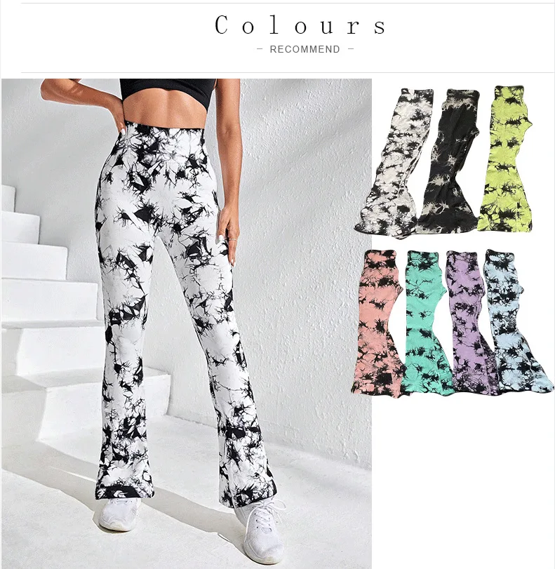 New Arrival Fashion flared trousers High-waist Fitness Cross Tie Dye Hip Lift Sports Yoga Pants for Women