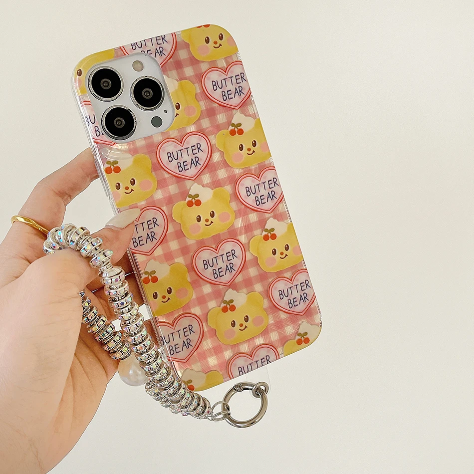 Full Screen Teddy Bear Case For iPhone 15 14 13 12 11 Pro Max Feather Yarn Large Hole Protection Phone Cover