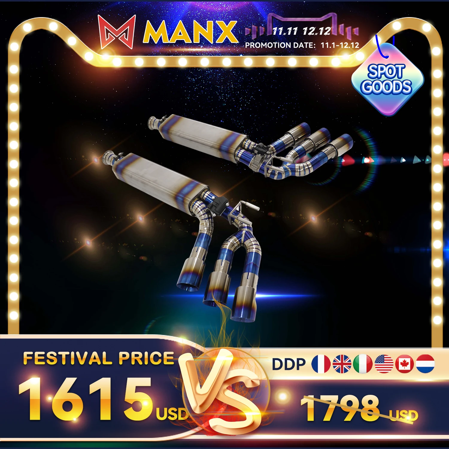 

11.11 MANX Ti Catback Suitable for BENZ G63 G500 G65 W464 Performance Car Exhaust System Muffler With Valve