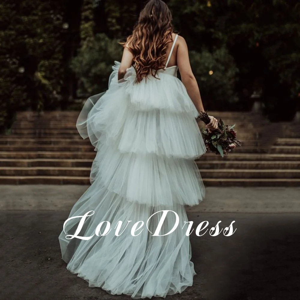 LoveDress Boho O-Neck Vestido De Casamento Branco Para As Mulheres Spaghetti Strap Tiered Modern Backless Noiva Vestido Sweep Train Robe de mariée