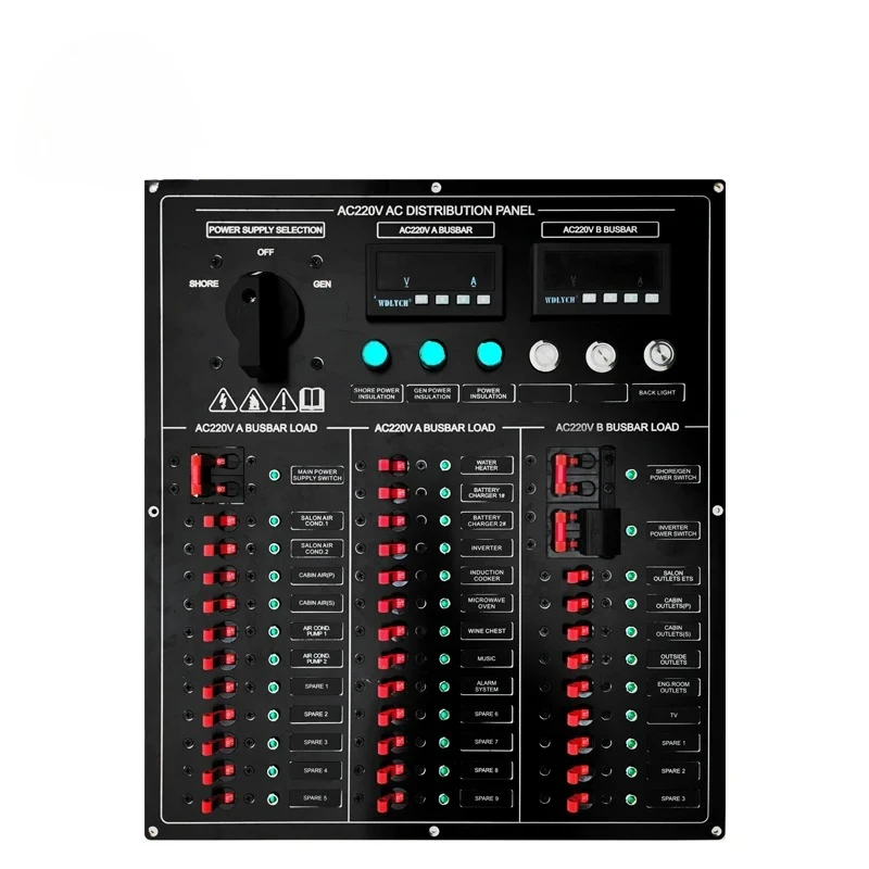 Genuine Marine AC DC 12V 220V Customized Marine Circuit Breaker Electrical Power Distribution Panel Boat Switch Panel