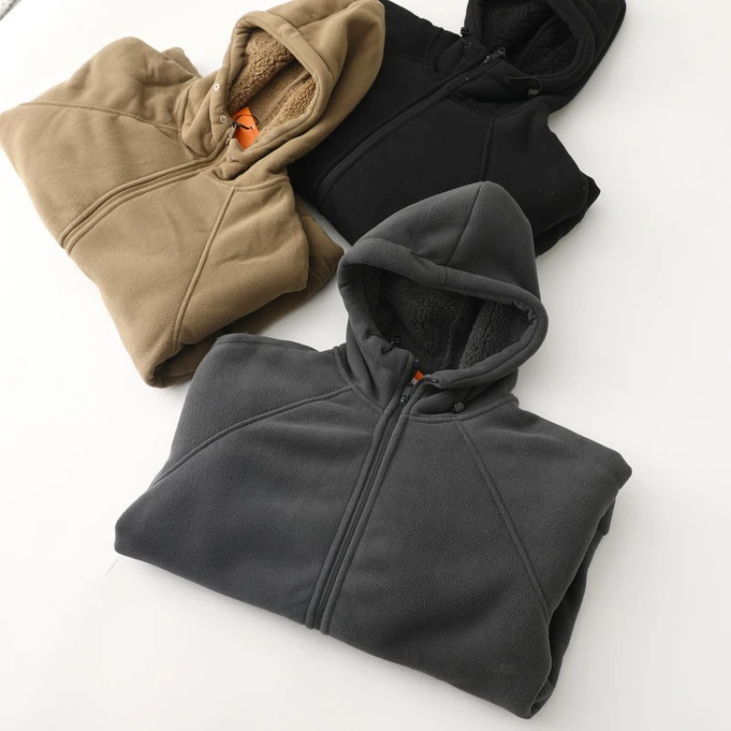 سترة بغطاء للرأس من الصوف سميكة على الوجهين للخريف/الشتاء - سترة خفيفة الوزن ودافئة سميكة ودافئة للجنسين #6