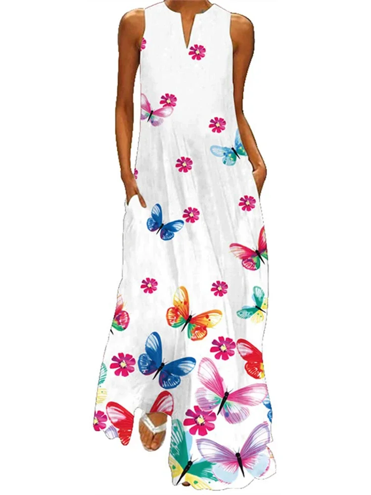 2025 Fresh Flower Fashion Sexy V-neck Ankle-length Dress Elegant Fashion Floral Print Long Dress Cocktail Dinner Long Dress Robe