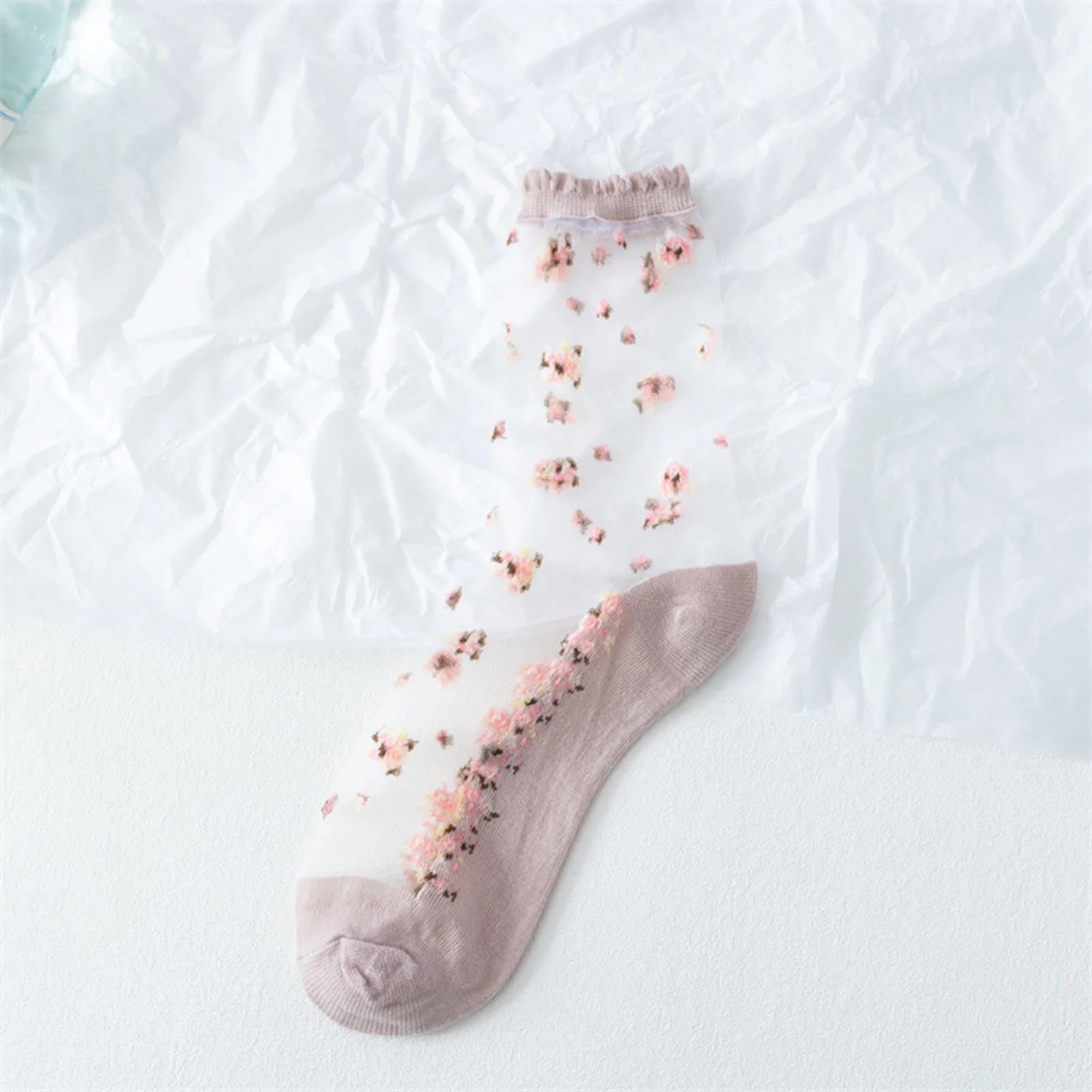 5 Pairs Women Elastic Lace Sheer Socks Soft & Breathable Spring/Summer Silky Socks for Wife Girlfriend Friends Gifts MIAO-US