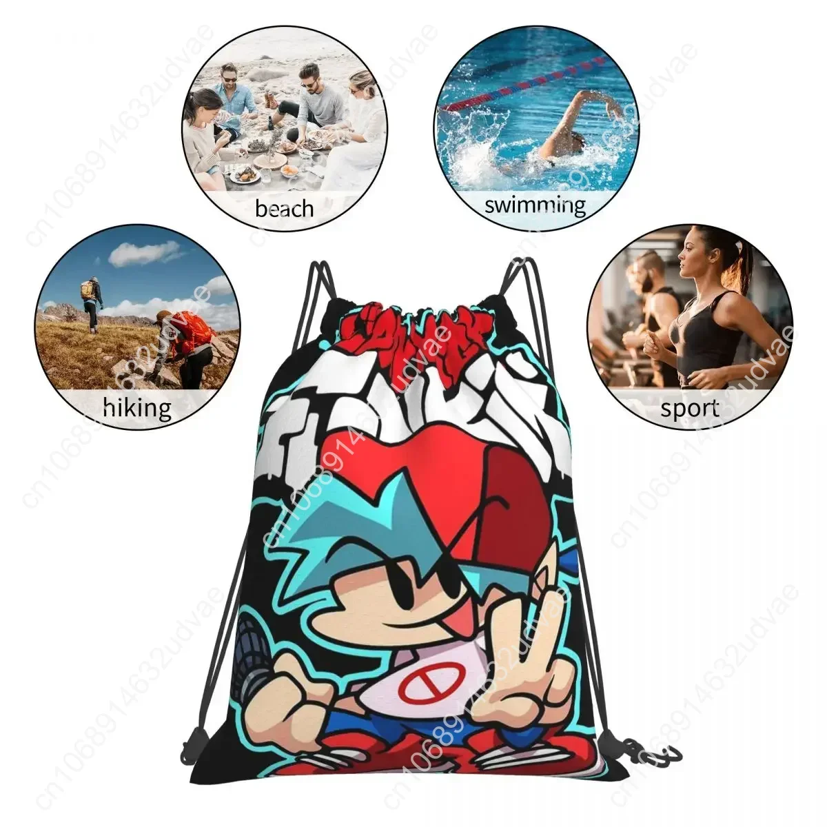 Friday Night Funkin, Boyfriend Backpacks Portable Drawstring Bags Drawstring Bundle Pocket Sports Bag BookBag For Travel School