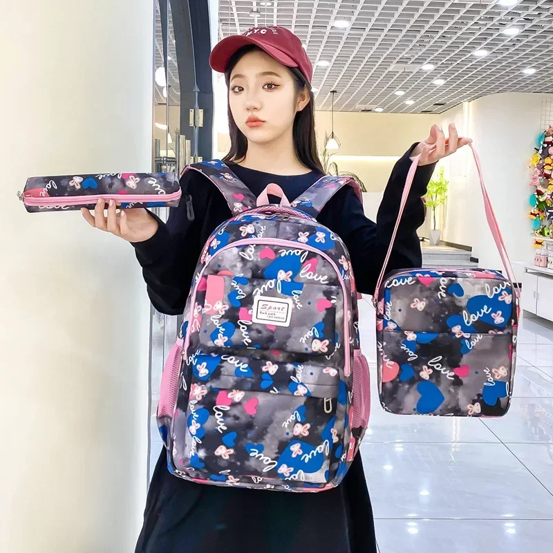 Students\' Casual Backpack Girls Large Capacity Schoolbag Children Junior High School School Bags 3 Pcs Set Bags Women Backpack