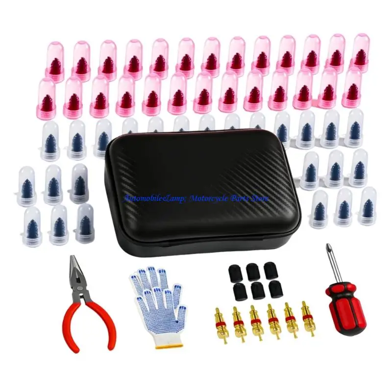 H7BD 65PCS Strong Rubber lid Tire Repair Package Includes Red Blue Nails Metal gate Insert And Protective Storage Case For Quick