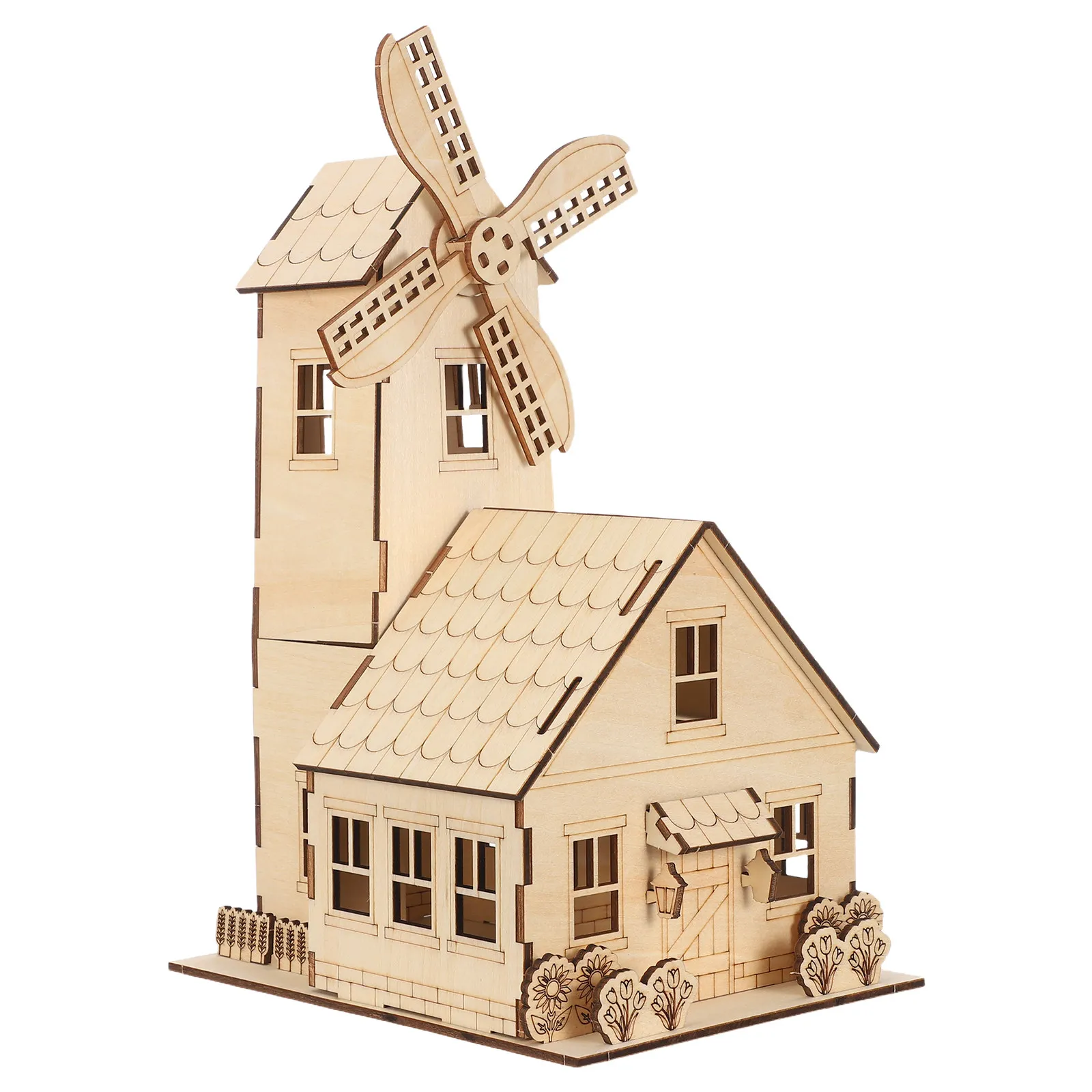 1 ensemble de puzzle 3D en bois Moulin à vent, style européen, kit de maison à assembler soi-même, activité STEM pour enfants, expérience scientifique - Moulin à vent