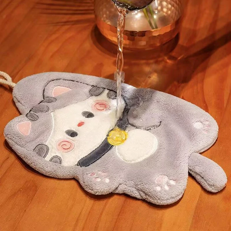 Cartoon Cat Hand Towel Kawaii Hand Wipe Cleaning Cloth For Kitchen Bathroom Hanging Towel Super Absorbent Handkerchief Clean Rag