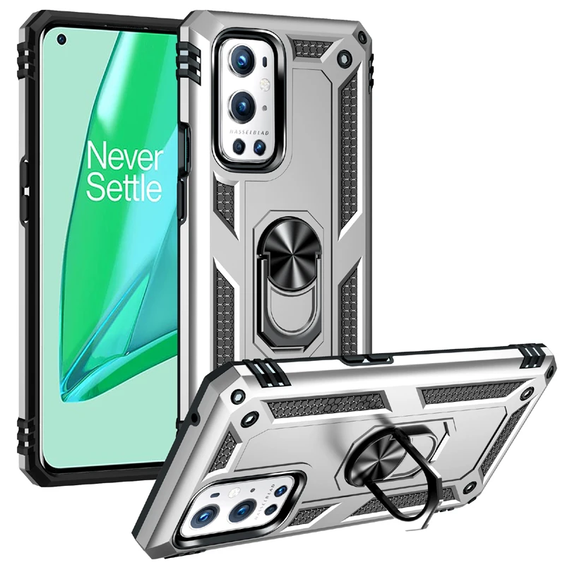 Custodia protettiva antiurto per OnePlus 9 Pro Cover posteriore Anello in metallo Supporto per telefono Custodia rigida per pannello per OnePlus 9