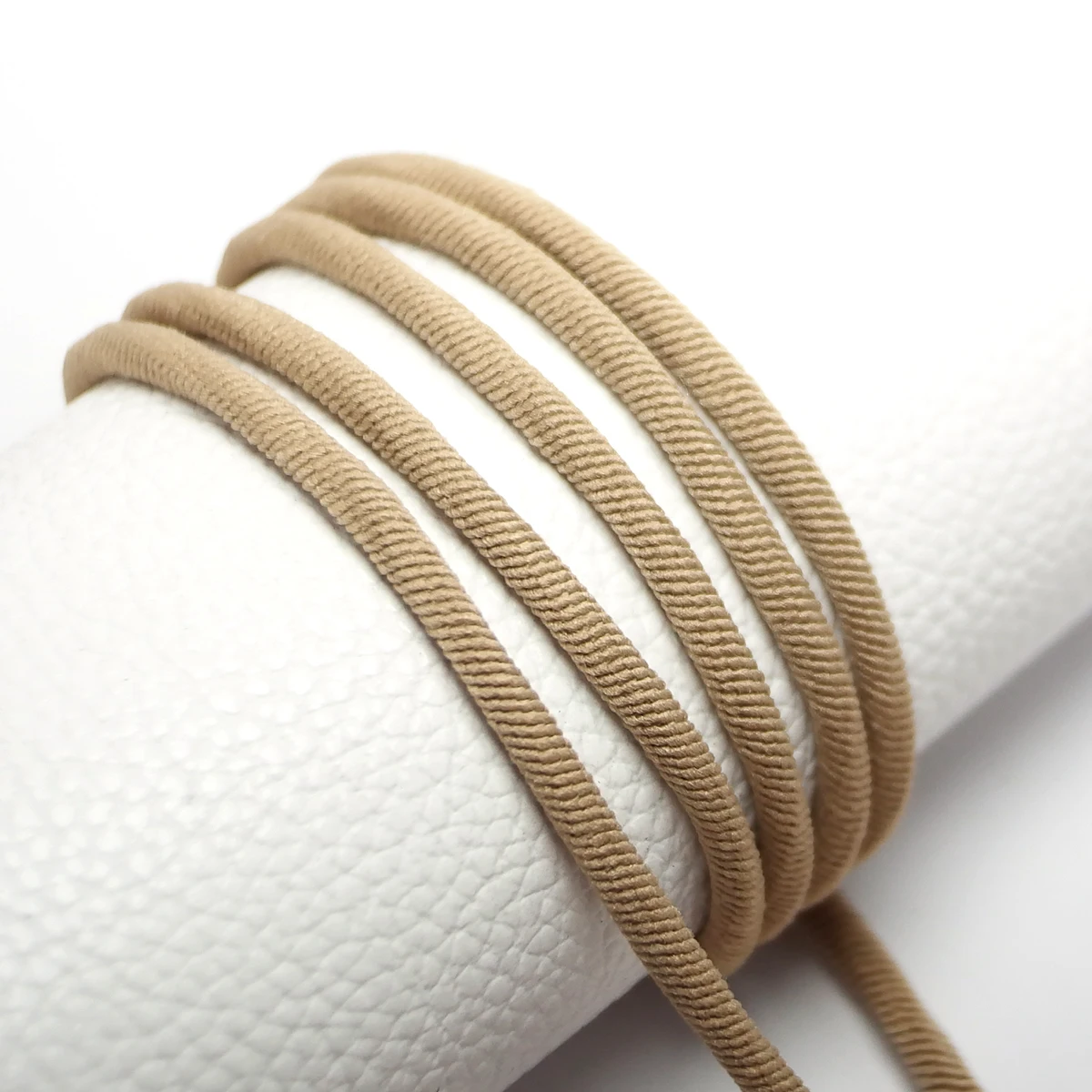 3 Meter Light Brown Twill Elastic Rope, Hair Tie Making, Round Threads Rope for DIY Crafts, Clothing Accessories