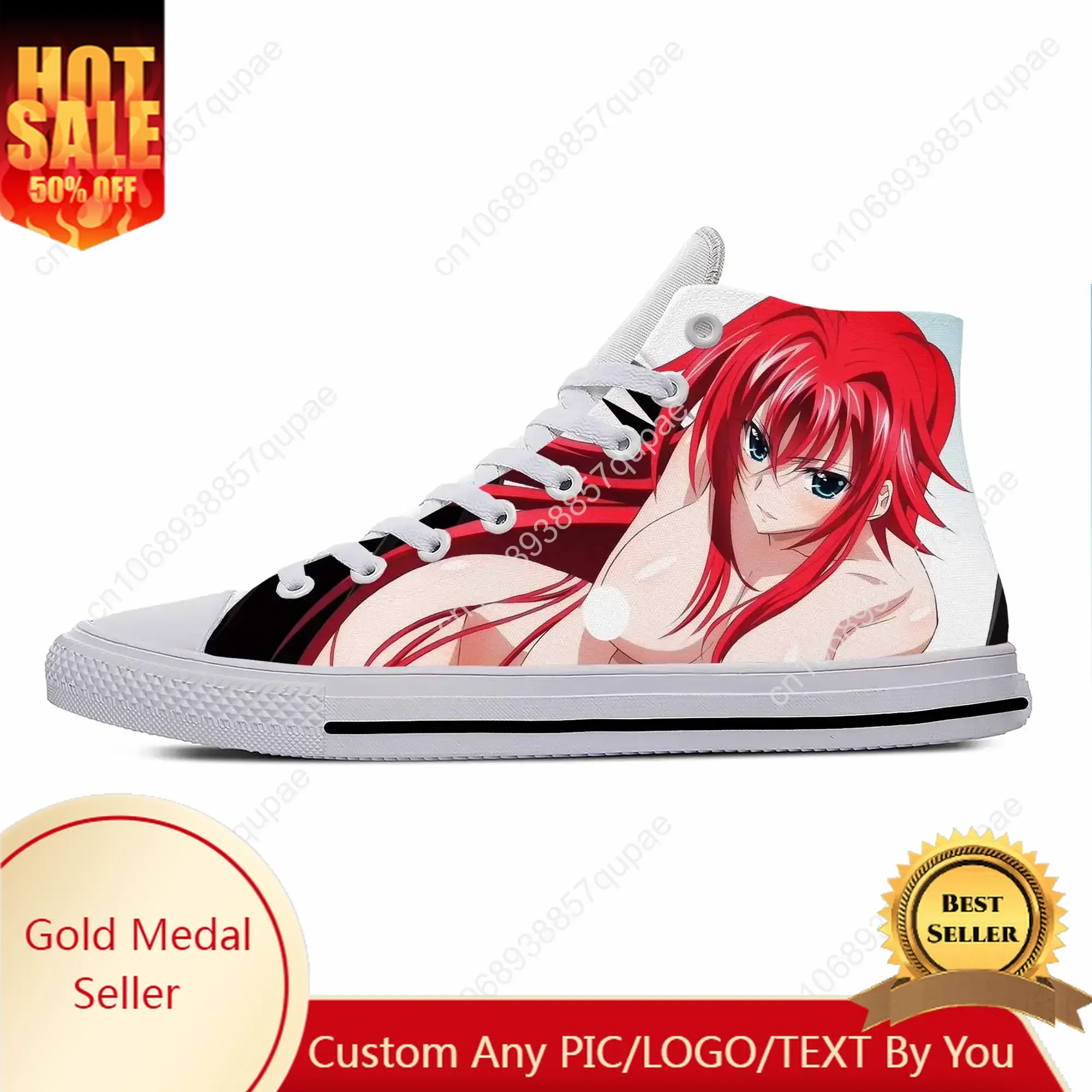 

Anime Manga Cartoon High School DxD Rias Gremory Casual Shoes Breathable Men Women Custom Sneakers High Lightweight Board Shoes