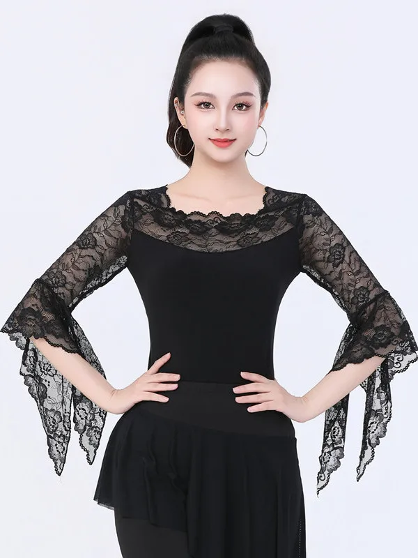 haut-de-danse-carree-a-bordure-en-dentelle-pour-femme-tenue-de-danse-latine-costume-de-danse-standard-slow-four-square-chemise-d'enseignante-equipement-de-fitness-pour-fans