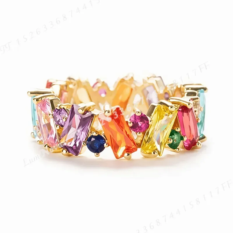 Creative Colorful Synthetic Zirconia Inlaid Irregular Rings for Women Party Daily Vacation Exquisite Hip Hop Punk Trendy
