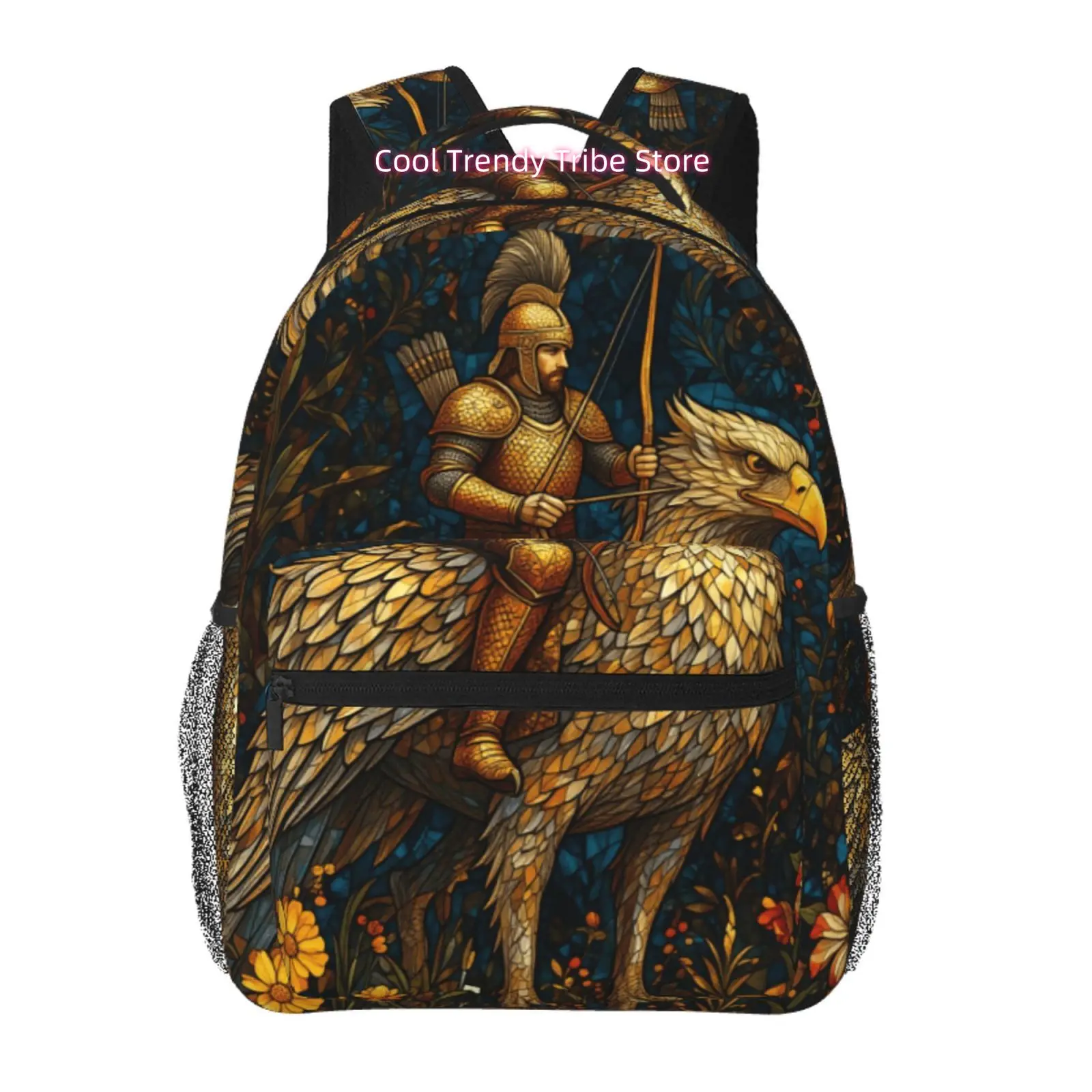Medieval Griffin Rider Print Backpack, Oxford Cloth Adjustable Strap Casual Daypack, for Casual Outings, Daily Commute, Weekend