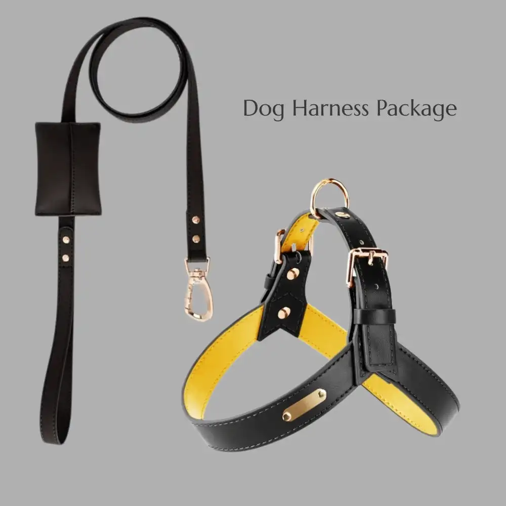 

Waterproof leather dog harness set Adjustable Y-shaped harness Soft- comfortable Thickened metal buckle for small medium dogs