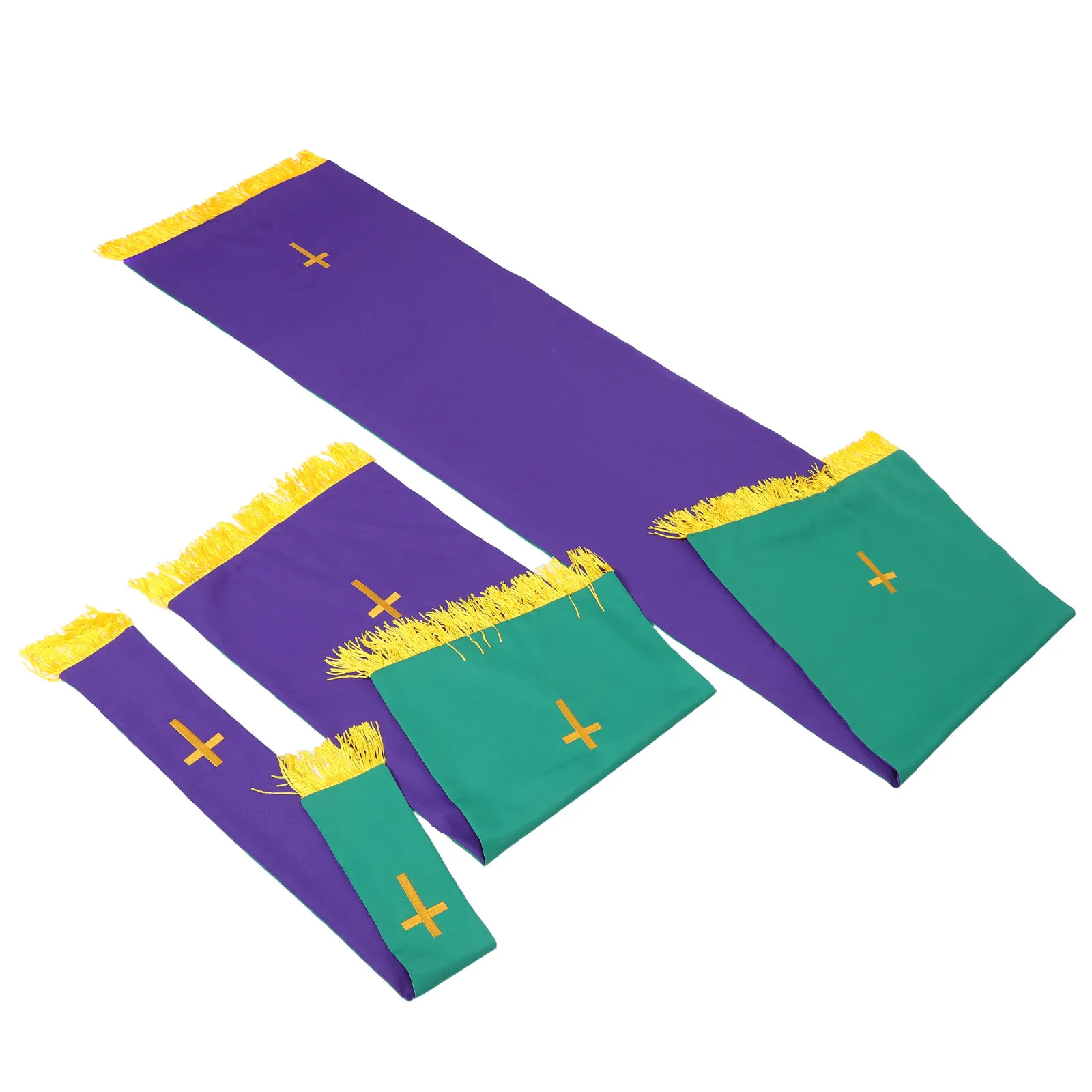 

Двусторонний набор церковных утварей: зеленая и фиолетовая вышитая скатерть для алтаря/амвона с крестом, для пастора, для причастия, сезонный декор для богослужений