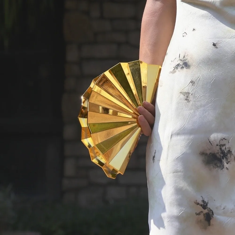 

Fashion Luxury Design Clutch Bag Golden Fan Shape Party Bag Shoulder Bag Purse Women's Bag Wedding Evening Handbag Gift