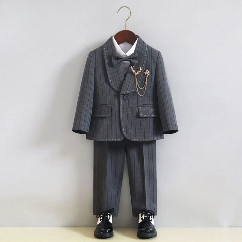 Boys Suit Set Autumn Winter Blazer Vest Pants 3 Piece Formal Outfit Kids Wedding Pageant Costume