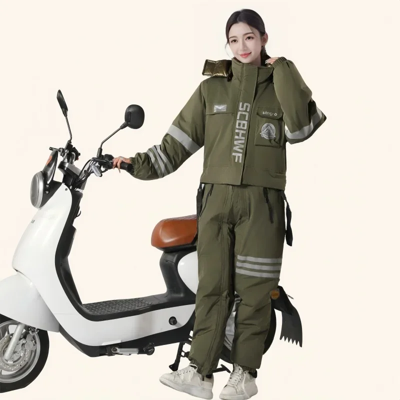 Winter Windproof Motorcycle & Electric Vehicle Suit, Thick Graphene Lined Warm Clothing, Women’s Winter Fishing & Ski Suit