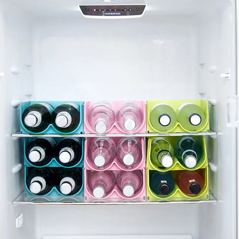Plastic Water Bottle Wine Rack for Kitchen Countertop Fridge Pantry, Stackable Storage Organizer, BPA Free, Holds 2 Bottles