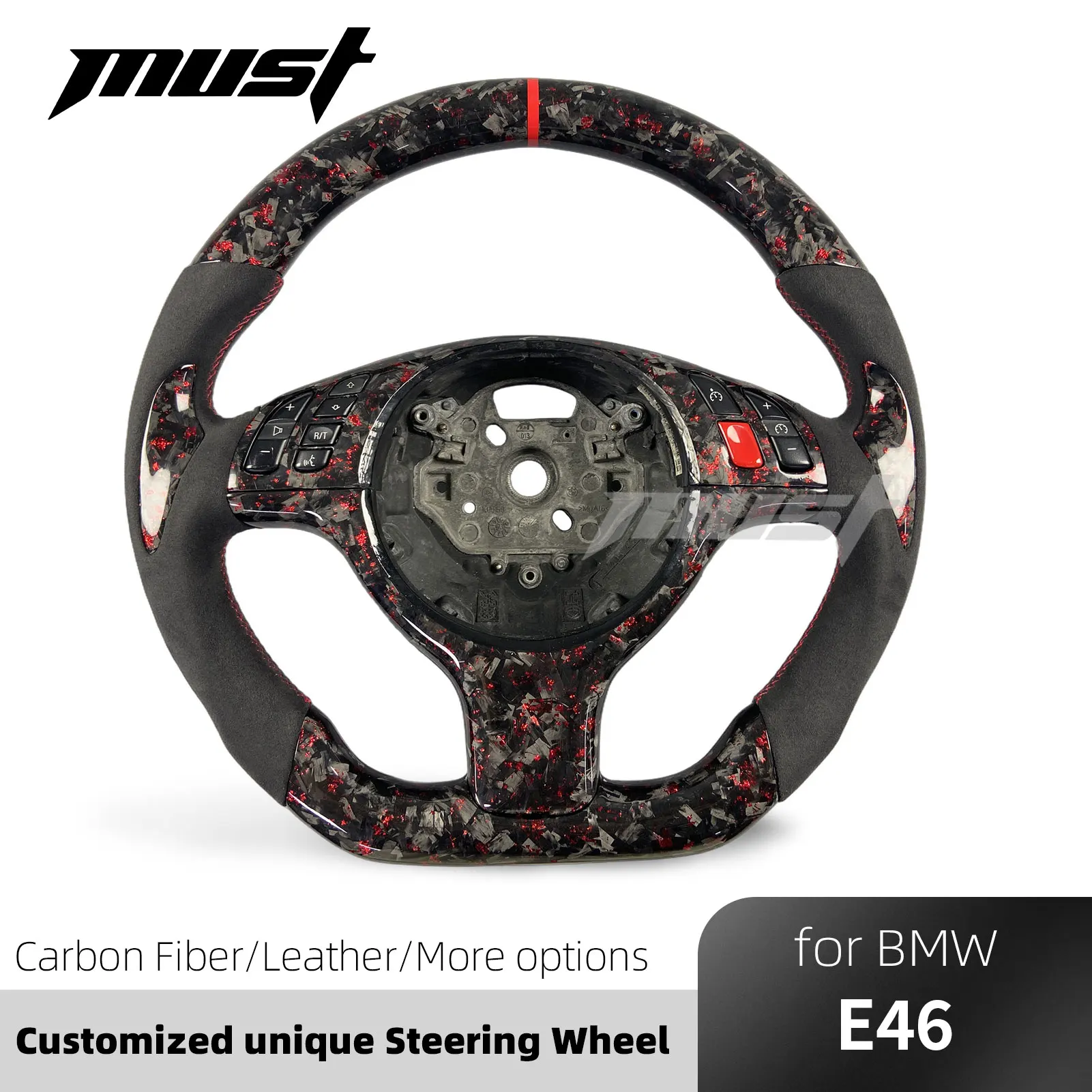 For BMW E39 E46 M3 M5 330i 330Ci 2001-2005 Upgrade Customized Red Flake Forged Carbon Fiber Steering Wheel