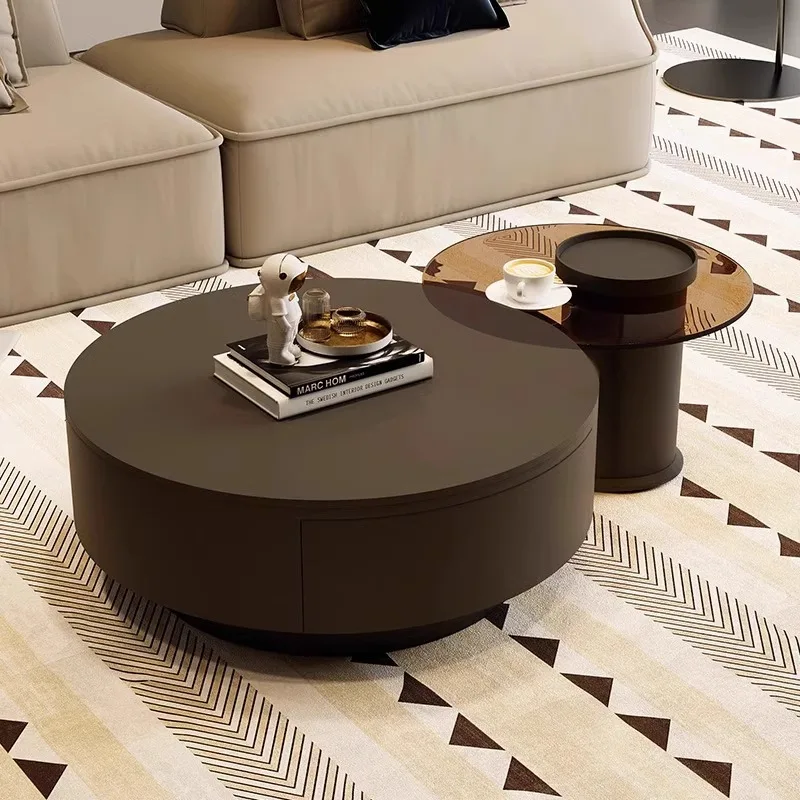 

Minimalist rock slab combination coffee table small apartment simple modern light luxury high sense round living room home