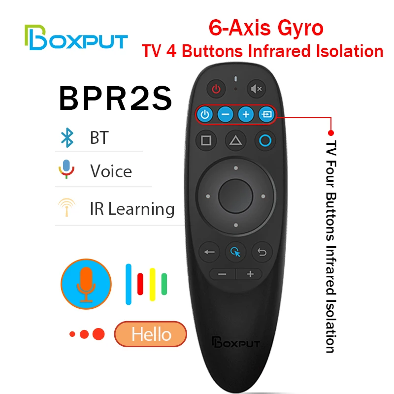 BPR2S BT Air Mouse Voice IR Learning Function TV 4 Keys IR Isolation Wireless Remote Controller Gyroscope For Android TV Box PC