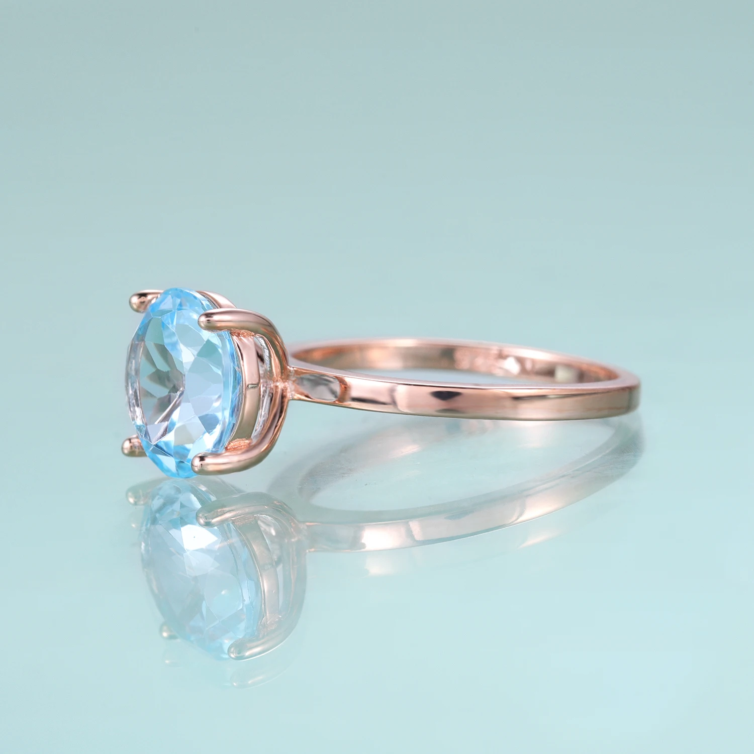 GEM\'S BALLET Round Sky Blue Topaz Four Prong Solitaire Engagement Rings 925 Sterling Silver Anniversary Promise Gift Ring
