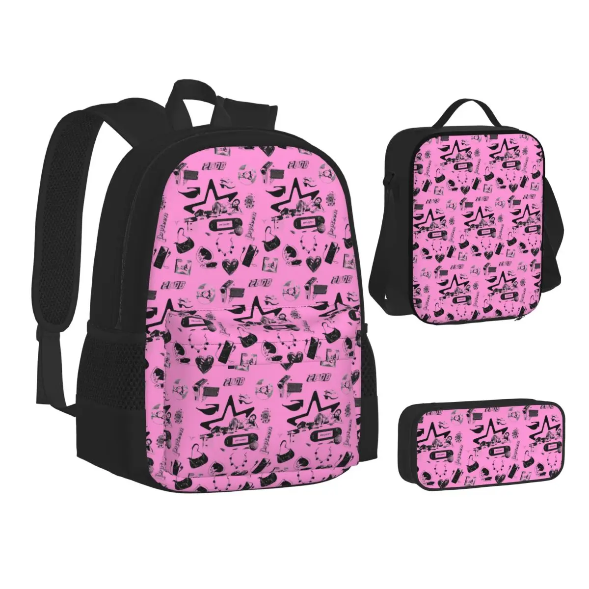 Emilia Mernes Y2k Elements Backpacks Students Bookbag School Bags Children Rucksack Lunch Bag Pen Bag Three-Piece Set