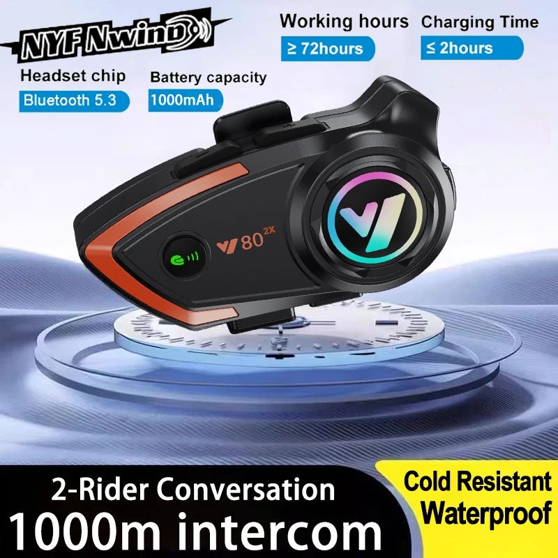 

Y80 2X Motorcycle Helmet Intercom Bluetooth Headset V5.3 Hands Free Call Wireless Noise Reduction Waterproof 1000M Interphone