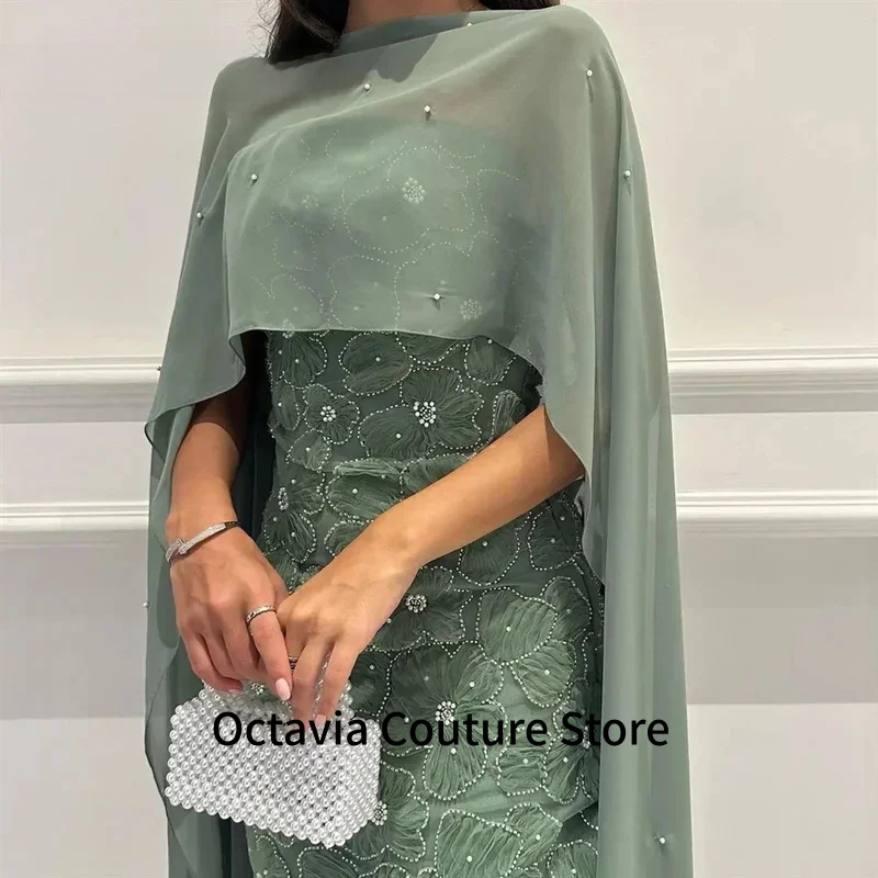 

Sage Green Shawl Evening Dresses 3D Printing Birthday Dress Luxury Dubai 2025 Strapless Mermaid Formal Gown Customized Evening