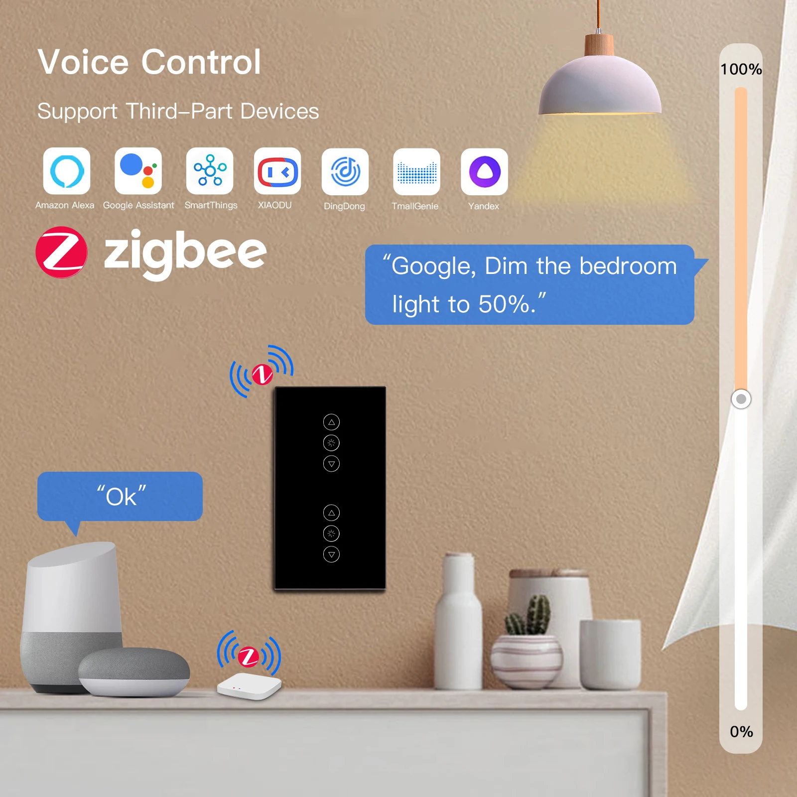 BSEED Zigbee Smart Dimmer Switch doppio LED dimmerabile Touch Switch pannello in vetro retroilluminato blu Google Tuya Smart Life Control