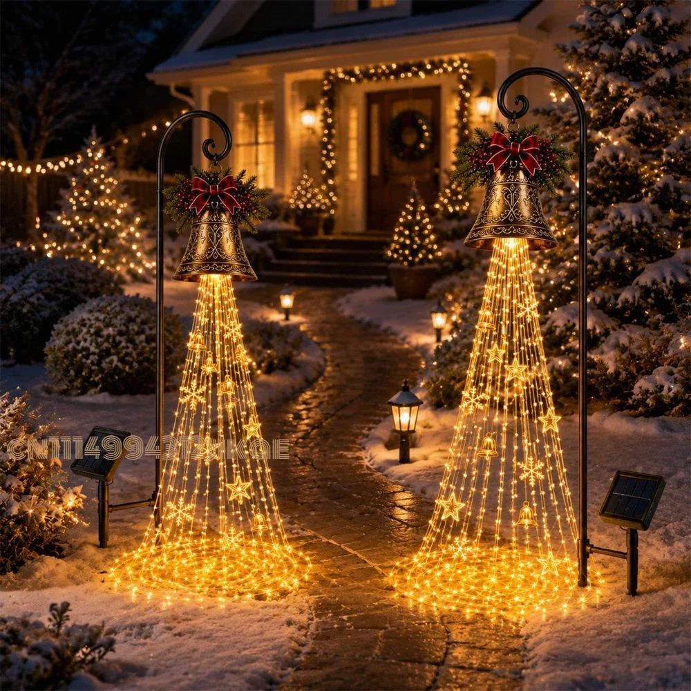 Christmas Bell Cascade Solar Yard Light, Outdoor Garden Christmas Decoration