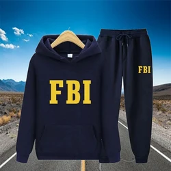 Spring New FBI Printed Men's and Women's Cotton Tracksuit Casual Hoodie + Pants 2-piece Street Fashion Unisex Clothing
