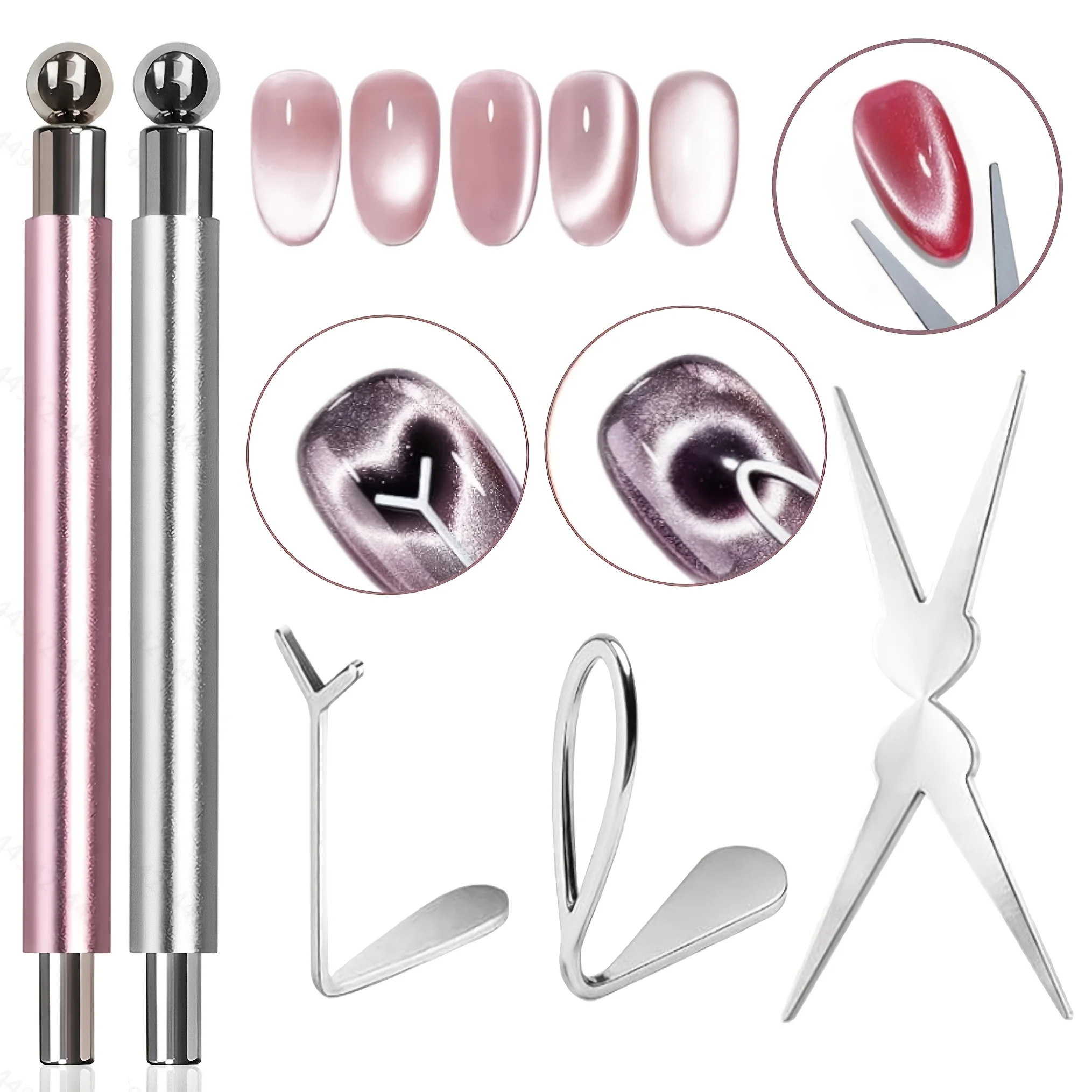 Nail Art Full Color - 5Pcs Cat Eye French Nail Magnet