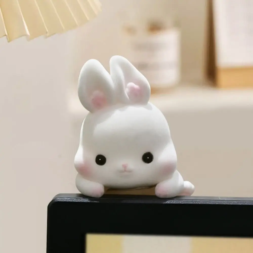 

Flocking Computer Monitor Decoration Desk Ornament Computer Display Screen Animal Model Cartoon Rabbit Center Console Doll