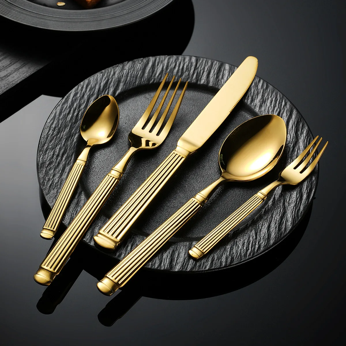 5-teiliges Edelstahl-Geschirrset für Messer, Gabel und Löffel, robustes Western-Steak-Geschirr-Set